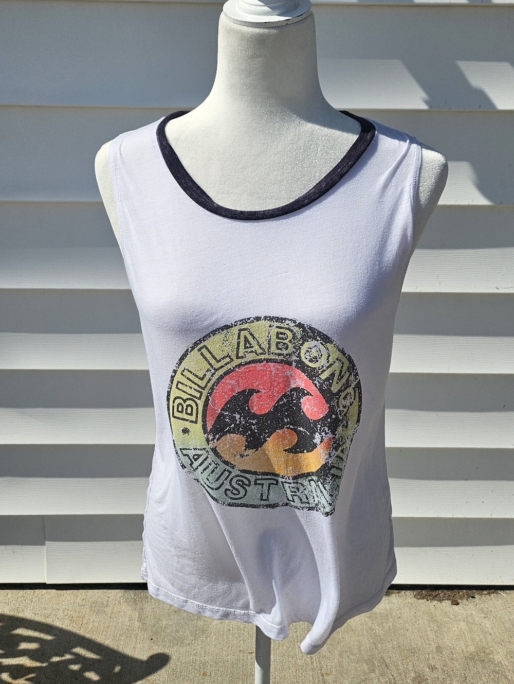 Billabong White Tank with Vintage Multicolor Wave Logo
